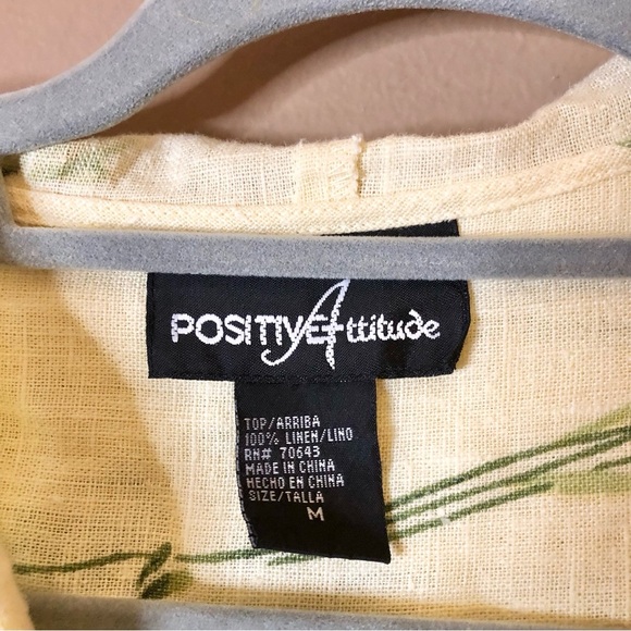 Positive attitude Vintage linen Floral Button Hooded Shirt Yellow Cream medium - Picture 3 of 6